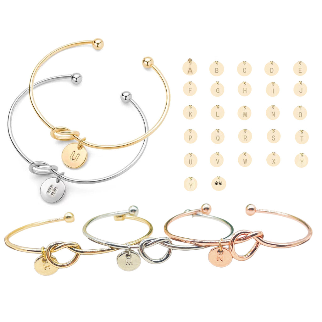 Simple Knot Heart Metal Bracelet with 26 Letter Charms