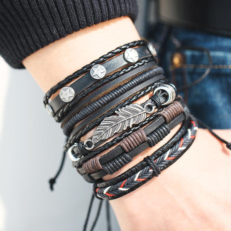 Vintage Multi-layer Leather Punk Bracelet with Charms