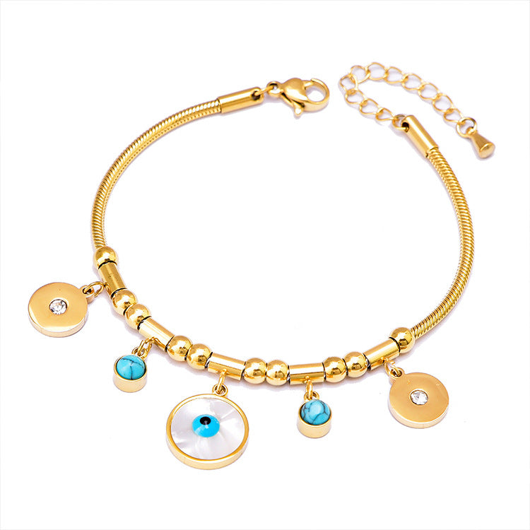 Colorful Geometric Snake Bone Bracelet with Bear & Charms