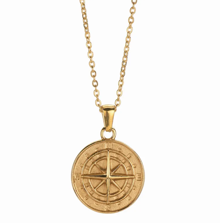 Titanium Steel Compass Pendant Necklace