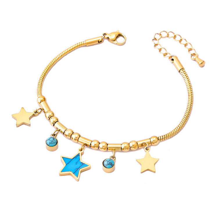 Colorful Geometric Snake Bone Bracelet with Bear & Charms