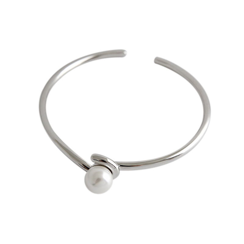 Open Bangle Bracelet with Shell Pearls and Silver