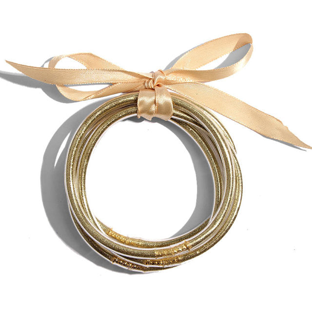 5Pcs Gold Silver Glitter Jelly Bangle Bracelet Set