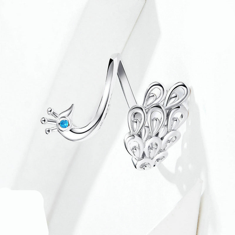 Platinum-Plated Peacock Design Silver Ring
