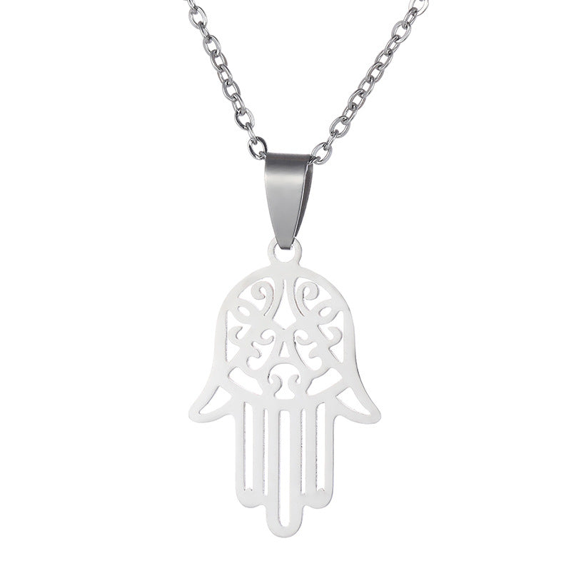 Stainless Steel Pendant Necklace with Hand Design