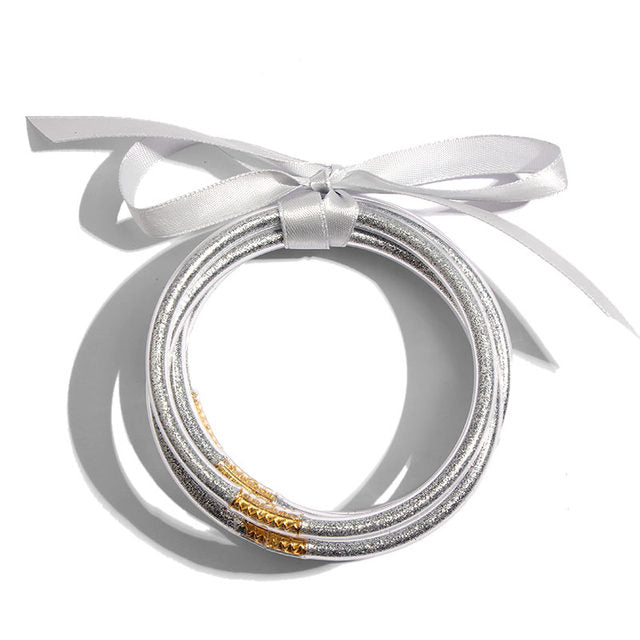 5Pcs Gold Silver Glitter Jelly Bangle Bracelet Set