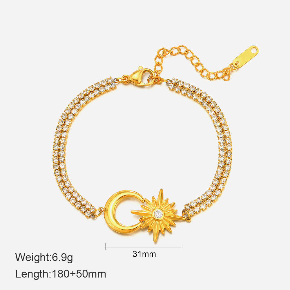 14K Gold Plated Star and Moon Stainless Steel Bracelet