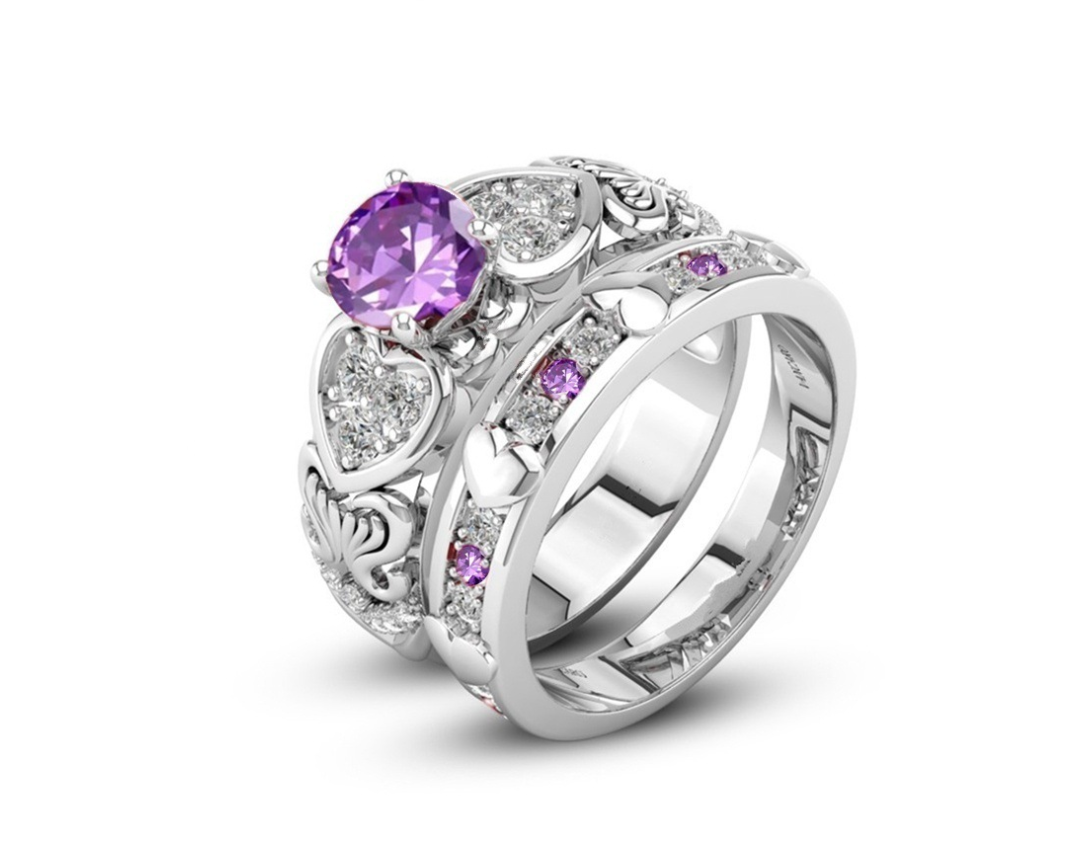 Heart Platinum Ring - Double Layer Stacking Ring