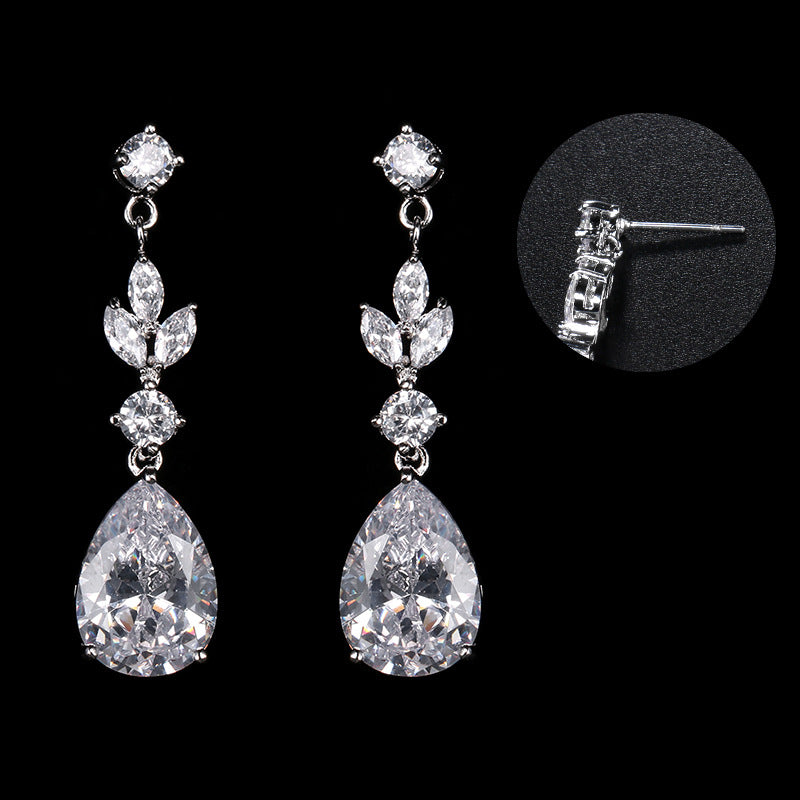Fashionable Crystal Drop Zircon Earrings in Platinum