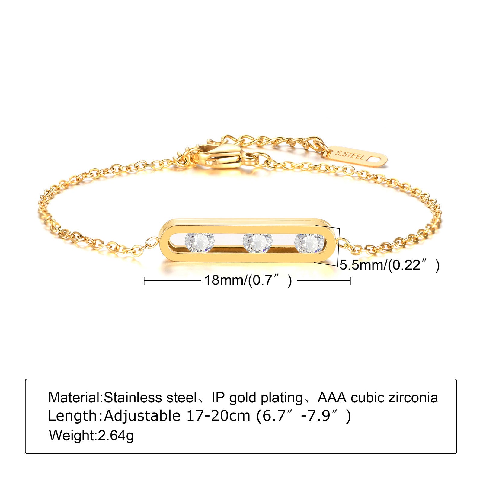 Colorful Zircon Geometric Gold Stainless Steel Bracelet