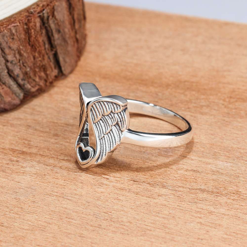Vintage Angel Wings Ring for Women - Heart Wedding Ring