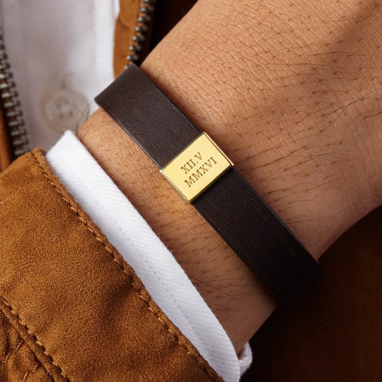 Men's Simple Black Cowhide and Stainless Steel Bracelet