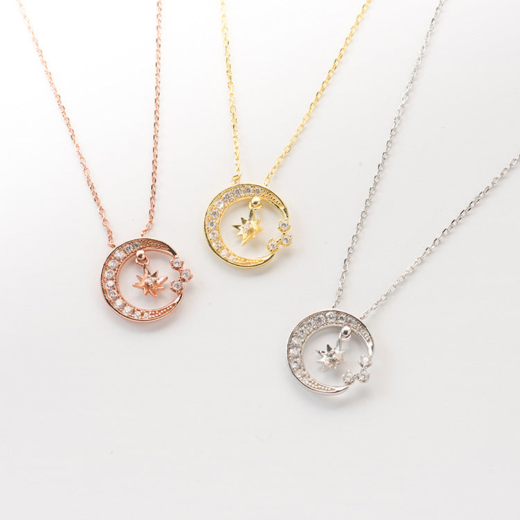 Custom Cute Prince Star Moon Zircon Pendant Necklace
