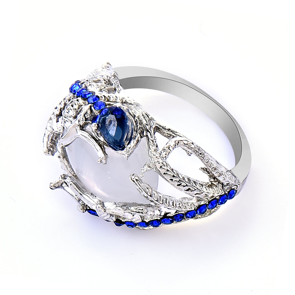 Blue Diamond Floral Moonstone Vintage Ring Jewelry