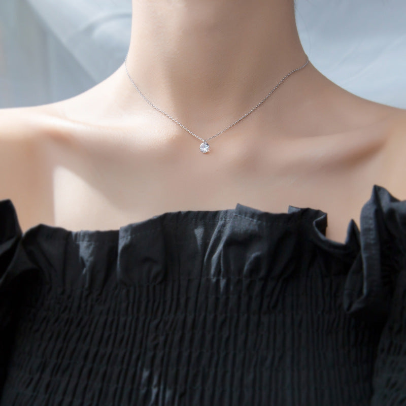 S925 Silver Pendant Necklace with Simple Diamond Design
