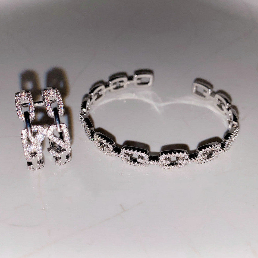 Sparkling Star Bracelet, Chunky 925 Silver Bangle
