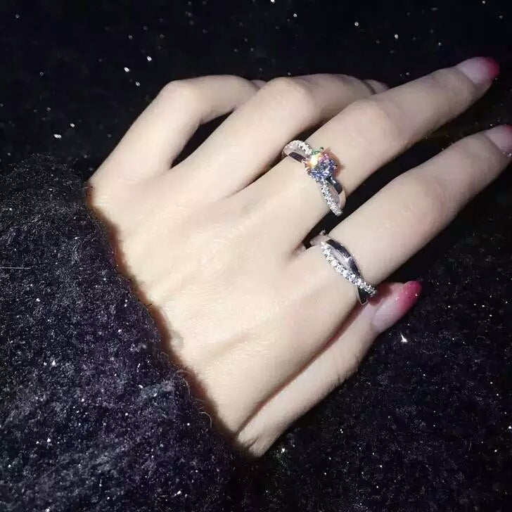 Platinum Plated Wedding and Engagement Ring Set