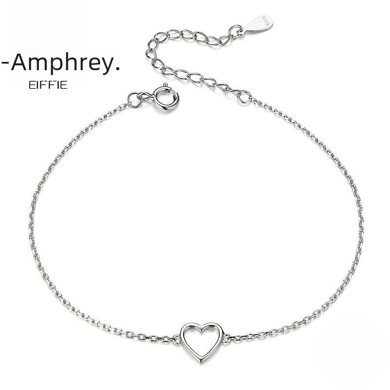 S925 Silver Hollow Heart Bracelet with Platinum Plating