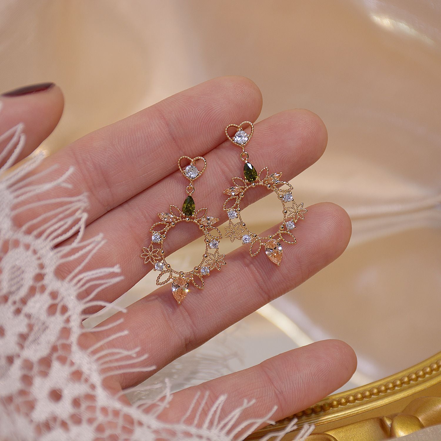 Baroque Fairy Vintage 14K Gold Zircon Earrings