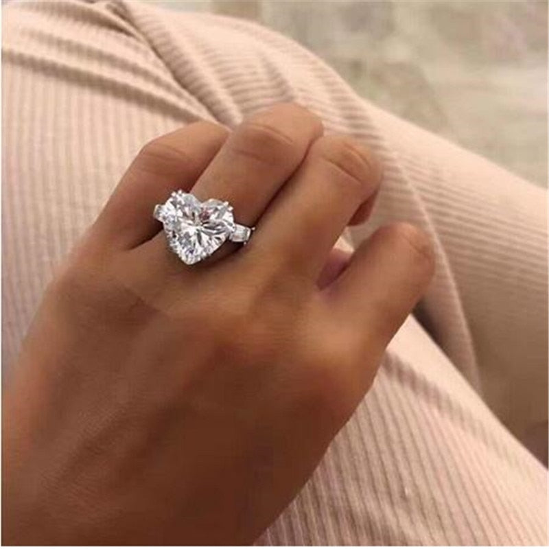JZ055 Platinum Plated Heart Shaped Engagement Ring