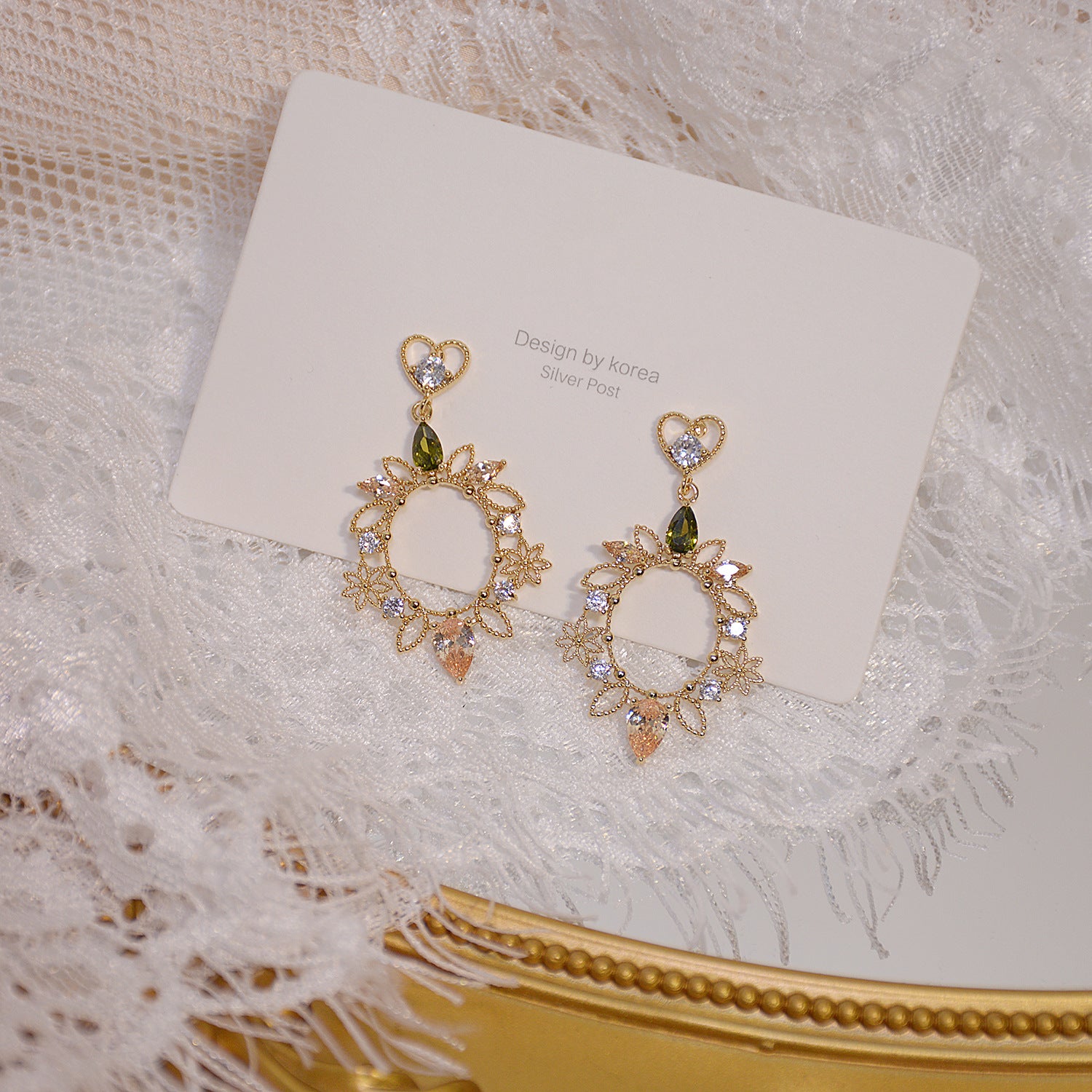 Baroque Fairy Vintage 14K Gold Zircon Earrings