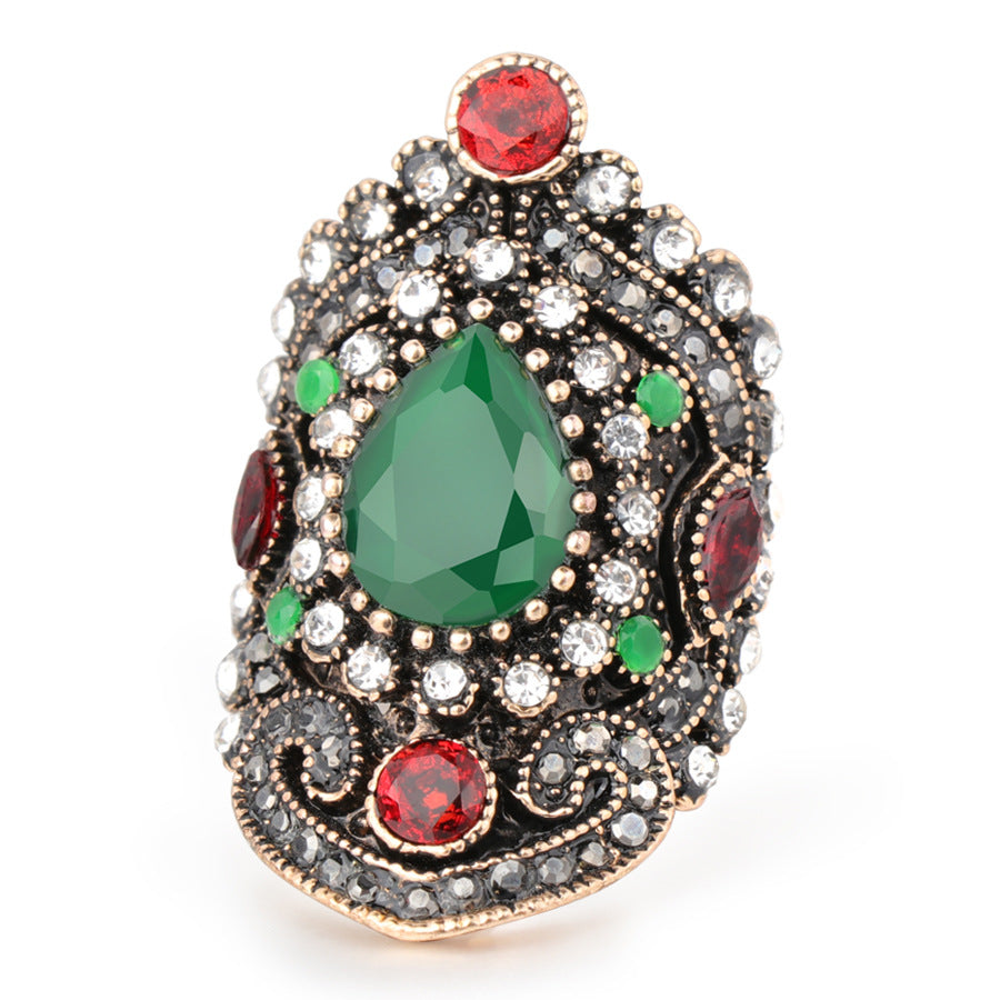 Gold Plated Vintage Ring with Blue Crystal (Sizes 7-12)