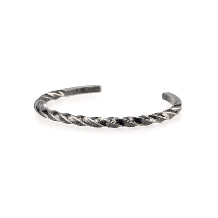 Vintage Twisted Pattern Silver Open Bangle Bracelet