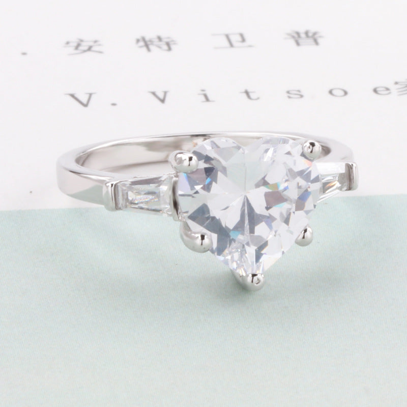 JZ055 Platinum Plated Heart Shaped Engagement Ring