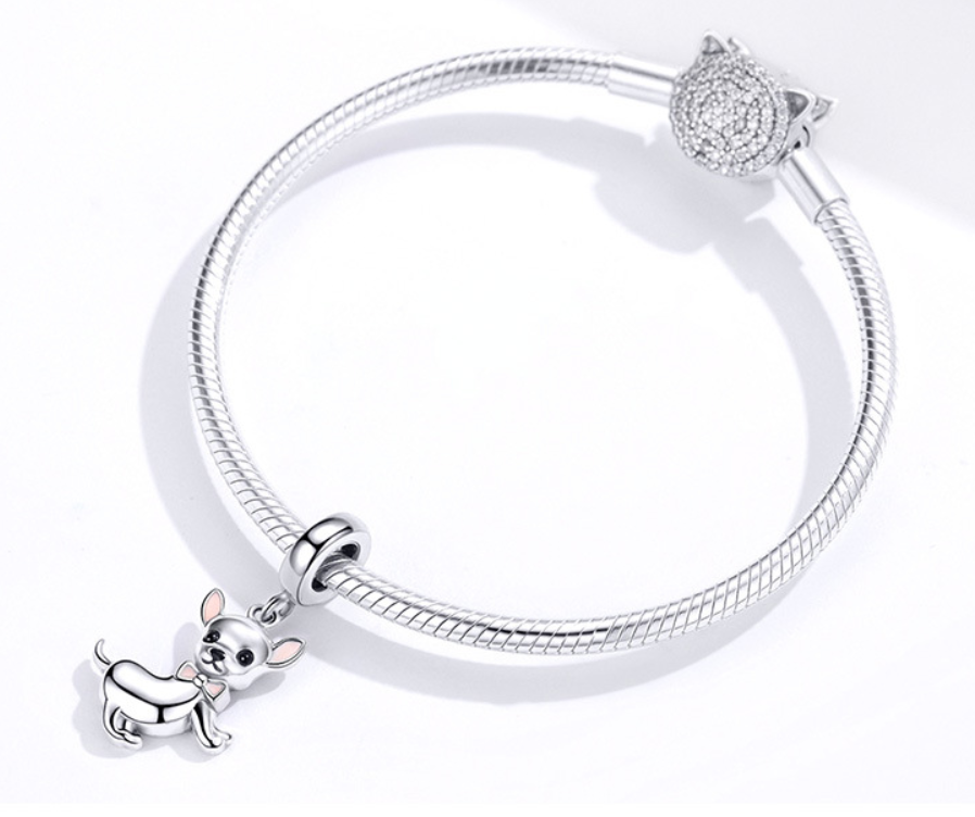 Cute Chihuahua S925 Silver Pendant for DIY Jewelry