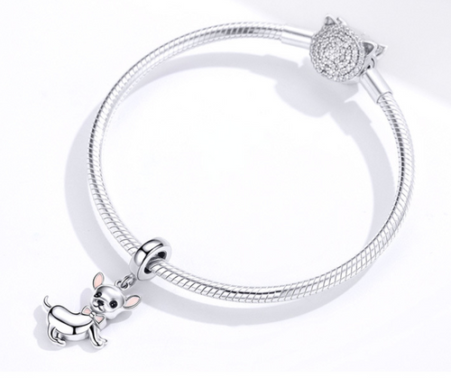 Cute Chihuahua S925 Silver Pendant for DIY Jewelry