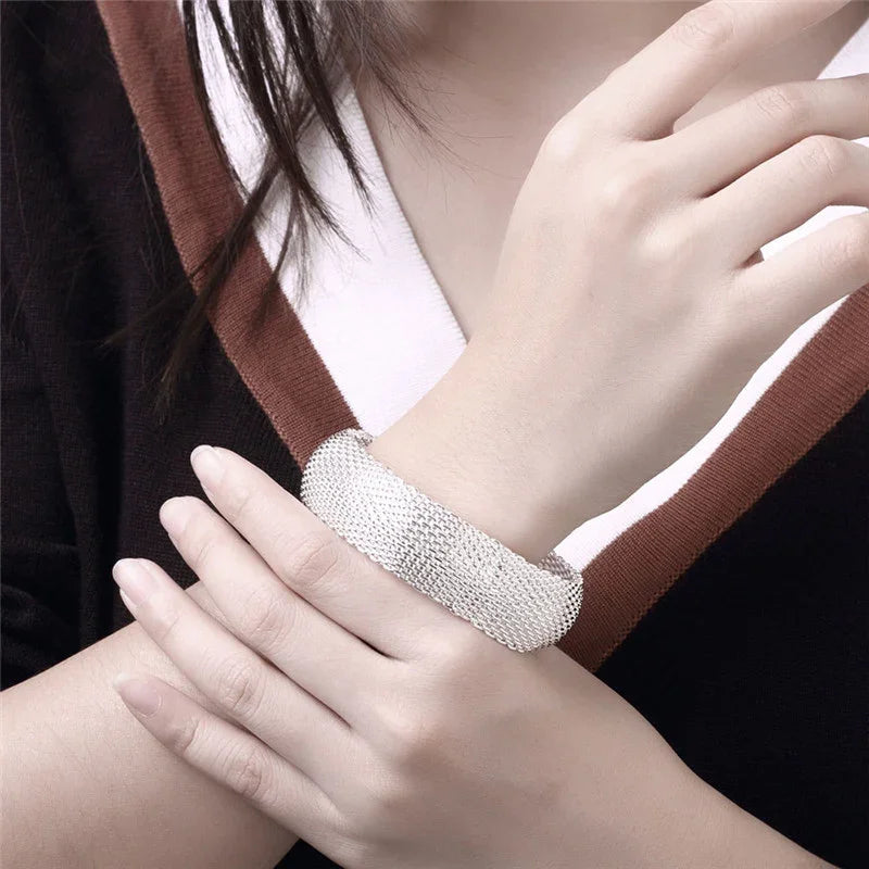 Korean Style Silver Bracelet - 925 Silver Fashion Bangle