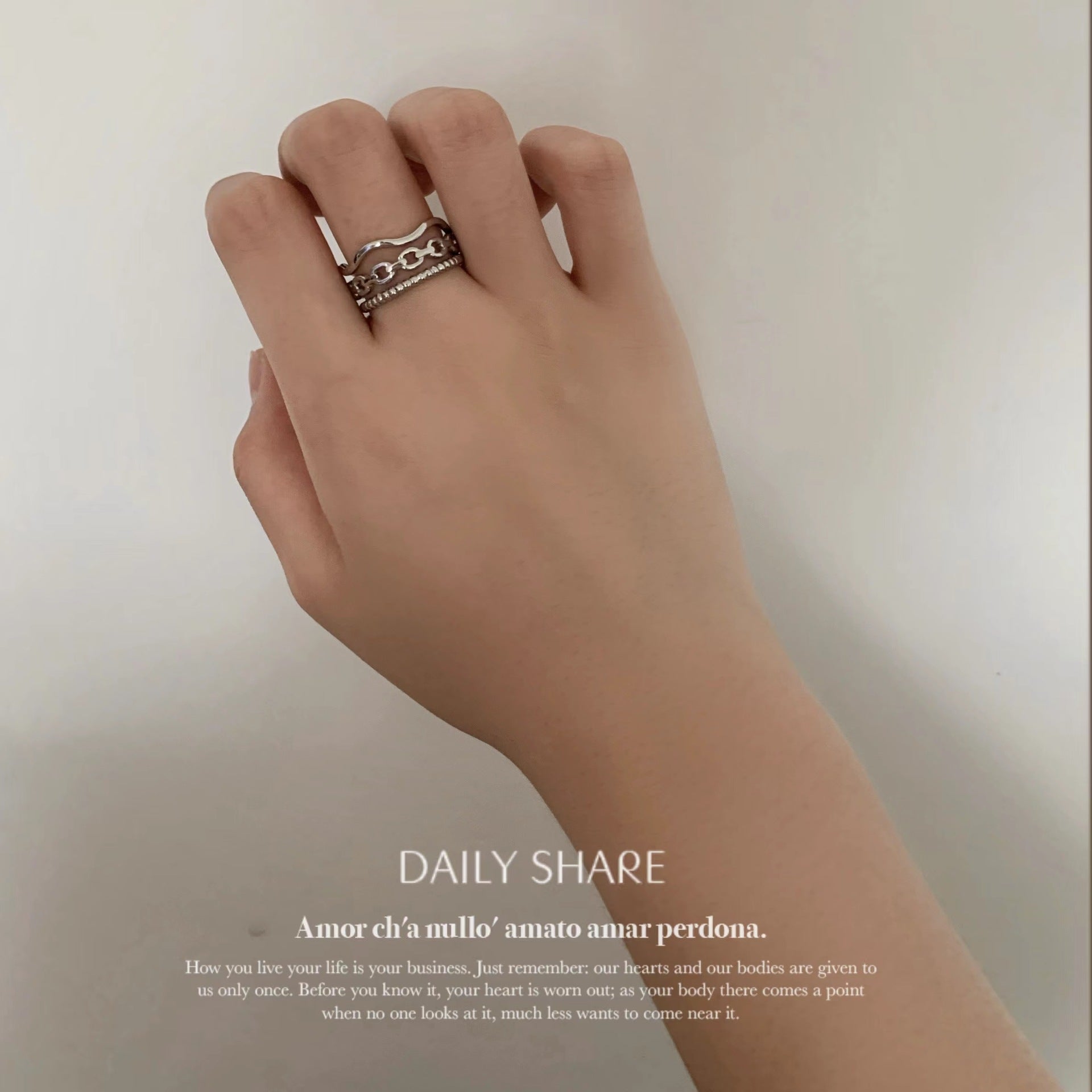 18K Gold Plated Three-Layer Wave Beads Titanium Ring