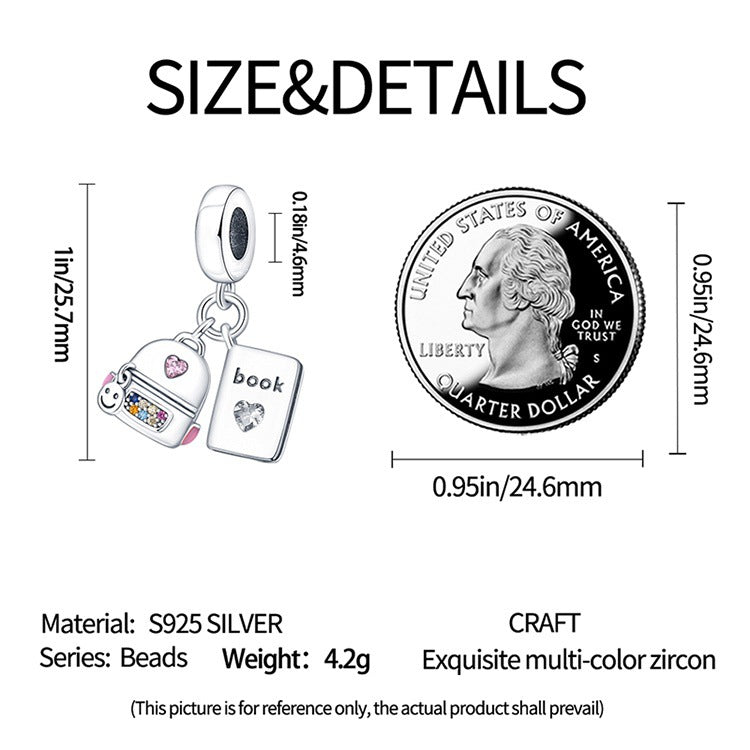 DIY Cute Backpack Book Charms Set in 925 Silver