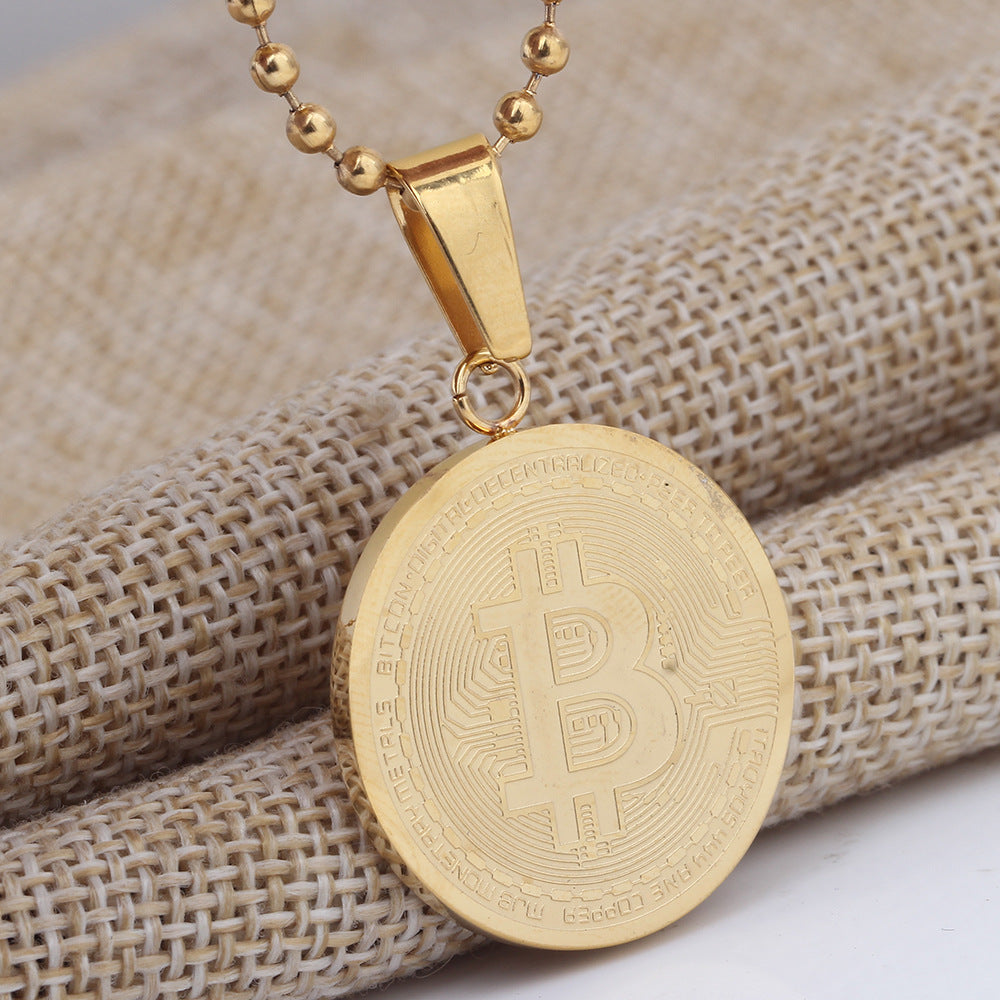 Titanium Steel Bitcoin Pendant and Necklace Wholesale