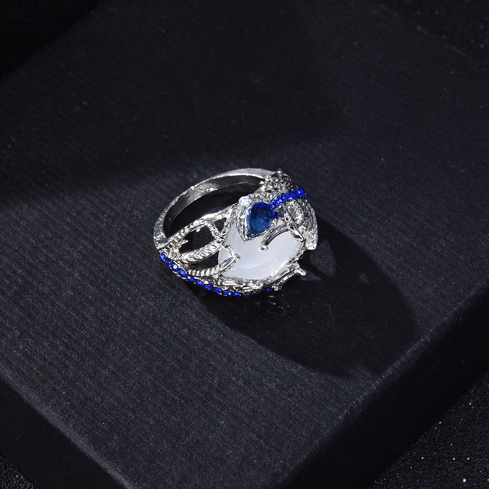 Blue Diamond Floral Moonstone Vintage Ring Jewelry