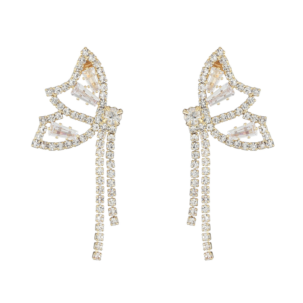 Korean S925 Silver Butterfly Tassel Zircon Earrings