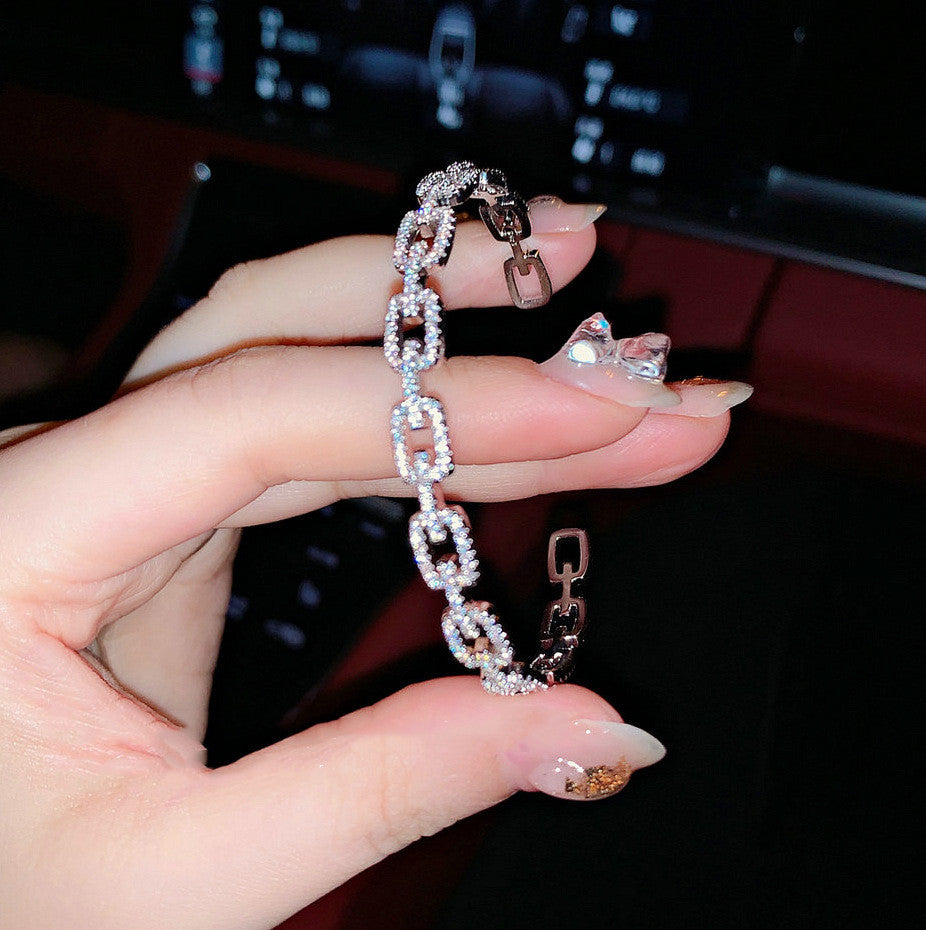 Sparkling Star Bracelet, Chunky 925 Silver Bangle