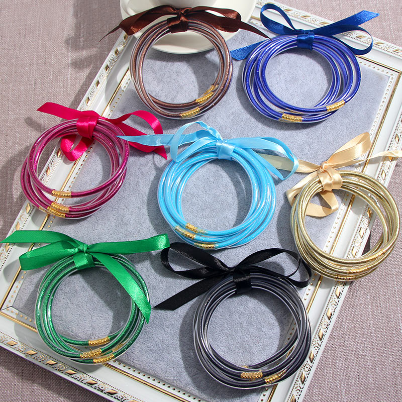5Pcs Gold Silver Glitter Jelly Bangle Bracelet Set