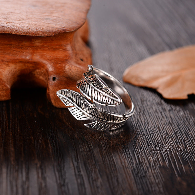 Creative Leaf Ring, Vintage Silver Couple's Ring