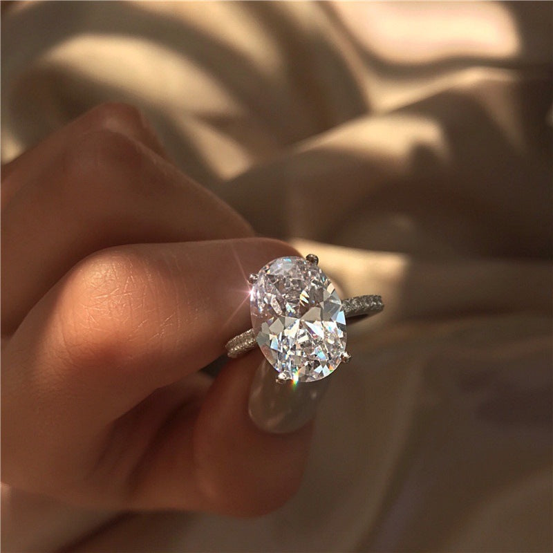 Platinum-Plated Oval Zirconia Ring