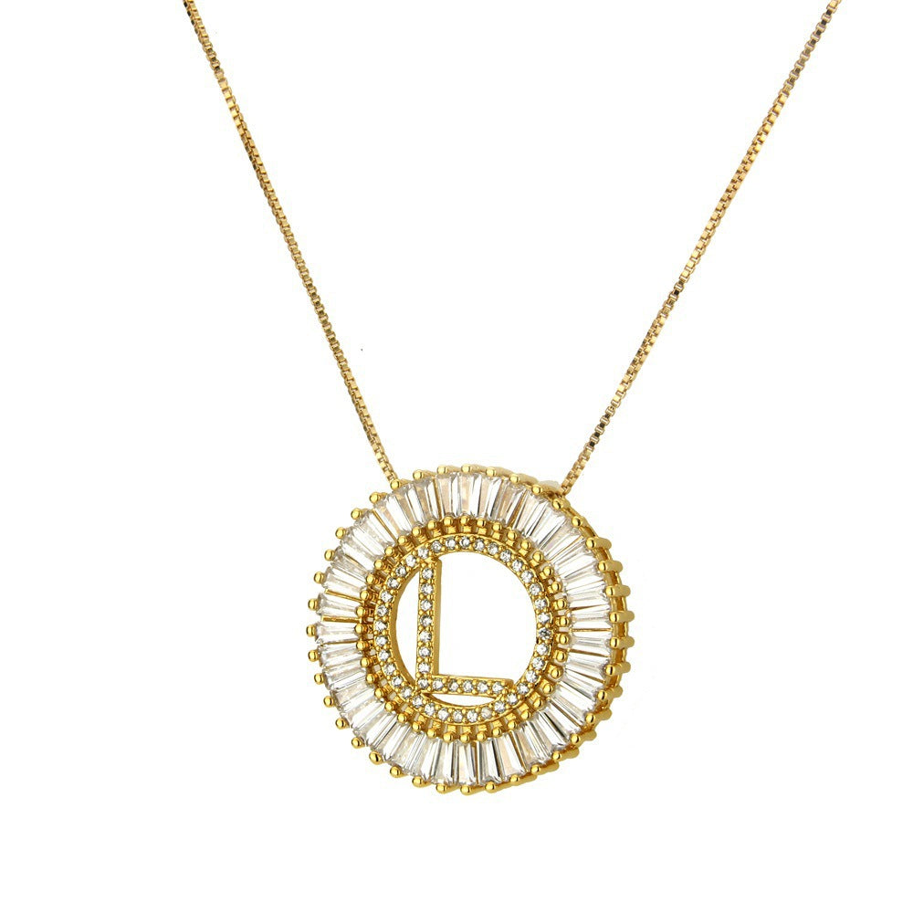 Stylish Zircon Pendant Necklace with Alphabet Letters