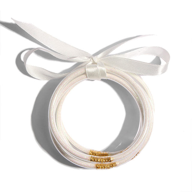 5Pcs Gold Silver Glitter Jelly Bangle Bracelet Set