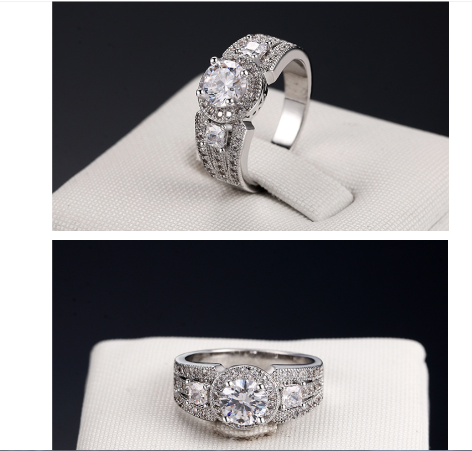 Zircon Eight Hearts Women's Platinum Ring