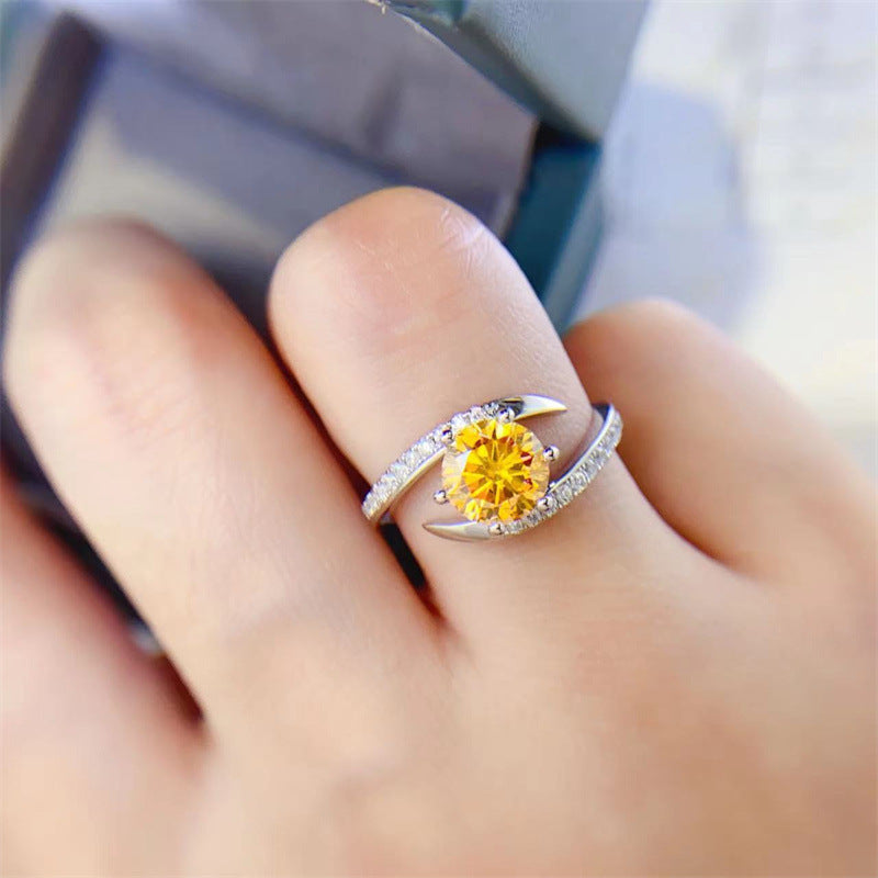 Yellow Diamond Moissanite Ring in Platinum Jewelry