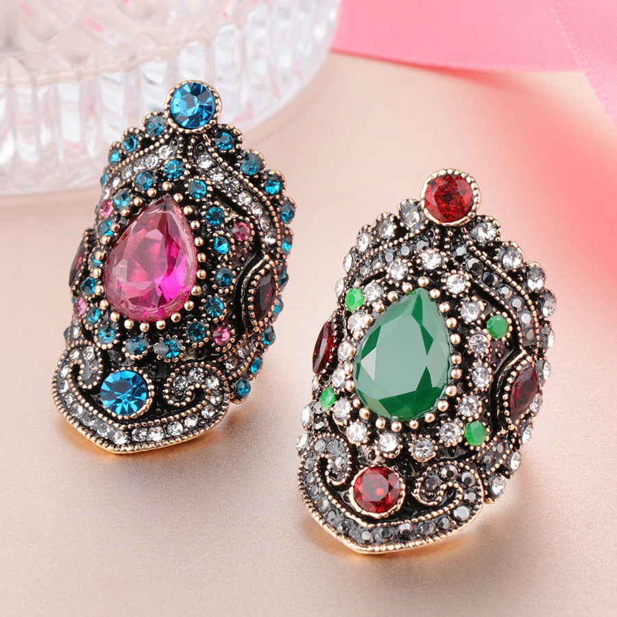 Gold Plated Vintage Ring with Blue Crystal (Sizes 7-12)
