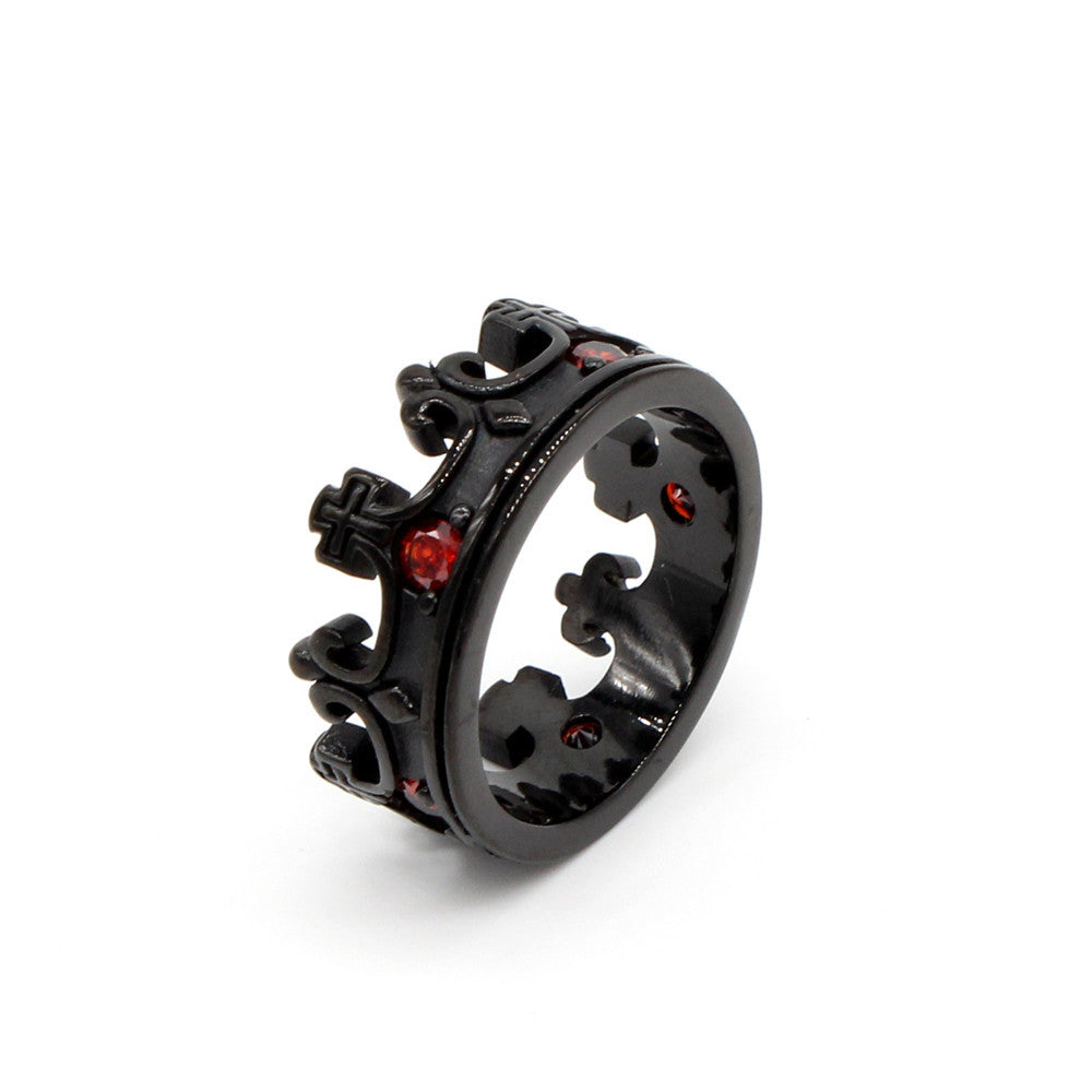 Gothic Titanium Steel Vintage Ring with Ruby Crown