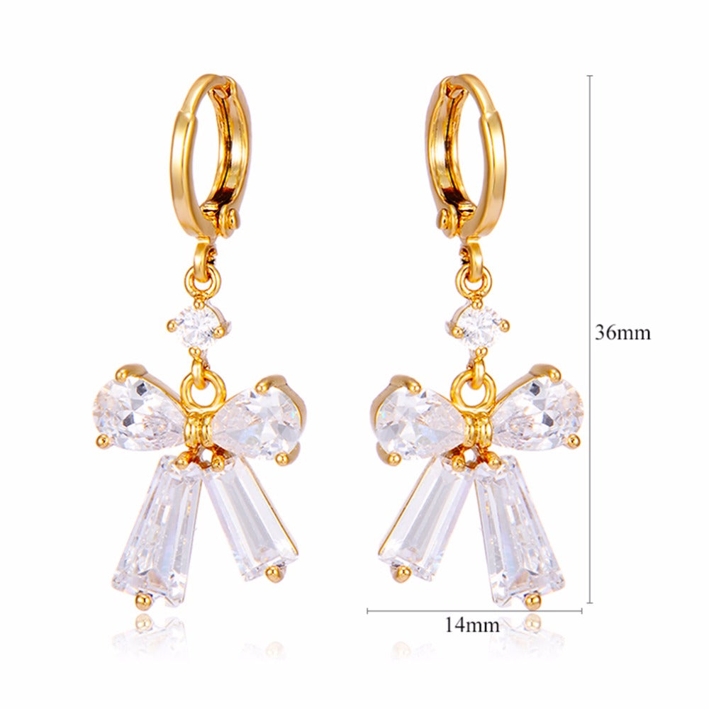 18K Gold/Platinum Plated Bowknot Zircon Earrings