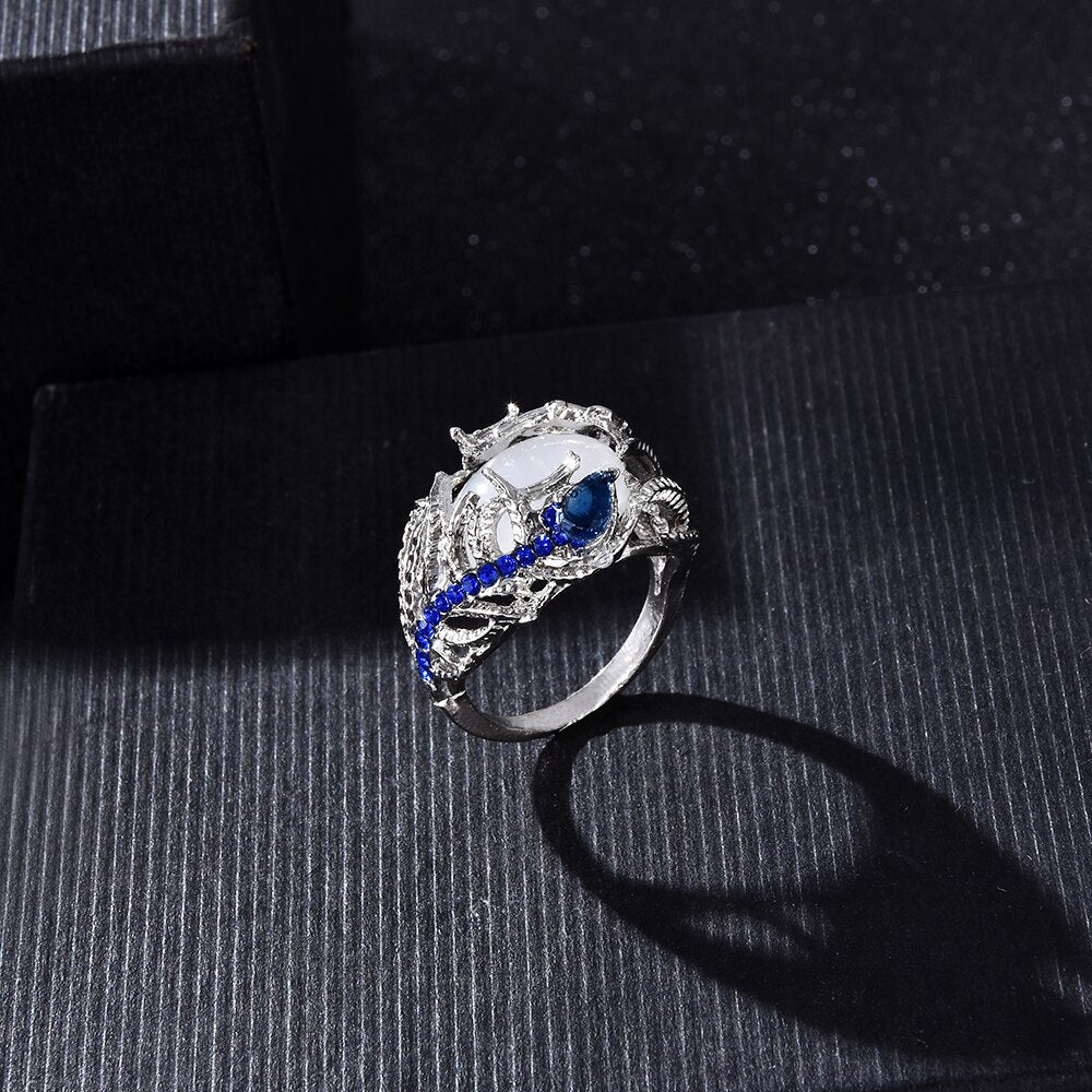 Blue Diamond Floral Moonstone Vintage Ring Jewelry
