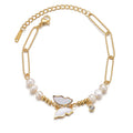 Butterfly Stainless Steel Bracelet with Zircon Pearls (One)