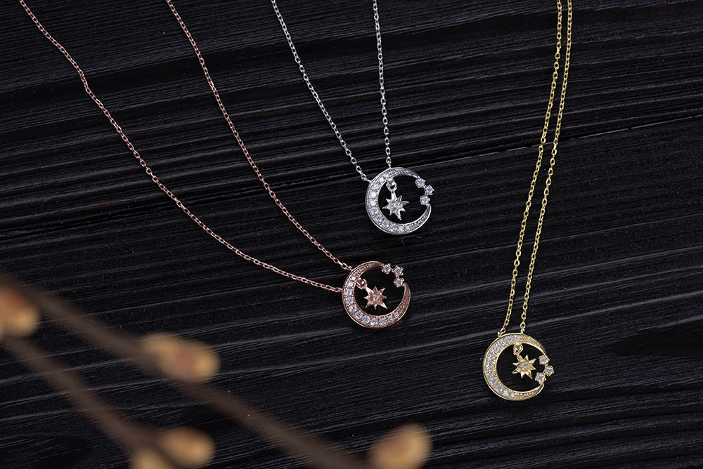 Custom Cute Prince Star Moon Zircon Pendant Necklace